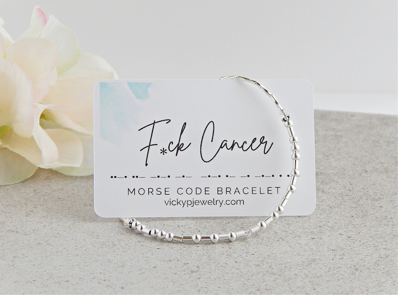 Cancer Bracelets for Women, Morse Code Bracelet Sterling Silver, Strength Bracelets, Cancer Survivor Bracelet, F Cancer Bracelet image 2