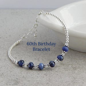 60th Birthday Gifts for Women, 60th Birthday Bracelet Sterling Silver, 60th Birthday Gift for Mom, Decade Bracelet, Sodalite Bracelet
