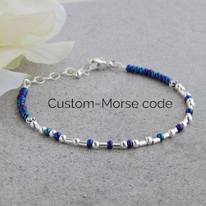 Custom Morse Code Bracelet, Morse Code Bracelet Sterling Silver, Personalized Morse Code Bracelet for Women, Memorial Bracelet for Women