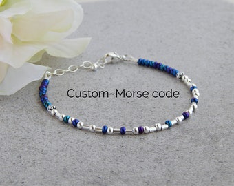 Custom Morse Code Bracelet, Morse Code Bracelet Sterling Silver, Personalized Morse Code Bracelet for Women, Memorial Bracelet for Women