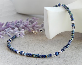 Blue Kyanite Anklet with Sterling Silver, Blue Gemstone Anklet for Women, Boho Ankle Bracelet, Kyanite Jewelry