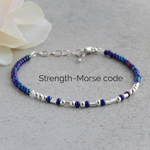 Morse Code Bracelet Sterling Silver, Strength Bracelets for Women, Morse Code Bracelet Strength, Courage Bracelet for Women