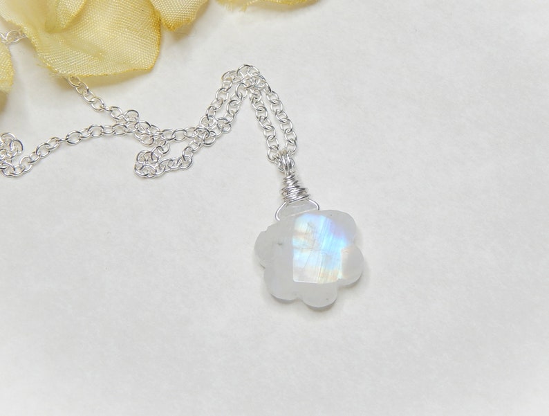 Moonstone Necklace Sterling Silver, Rainbow Moonstone Choker, June Birthstone Necklace, June Birthday Gift, Moonstone Pendant image 5