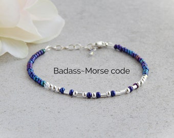 Morse Code Bracelet, Badass Bracelet, Friendship Bracelet Sterling Silver, Bestie Gift, BFF Bracelet, Secret Message Bracelet