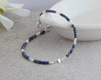 Sterling Silver Anklets for Women, Ankle Bracelets for Women, Heart Anklet, Boho Ankle Bracelets for Women, 11 inch Anklet, 10 inch Anklet