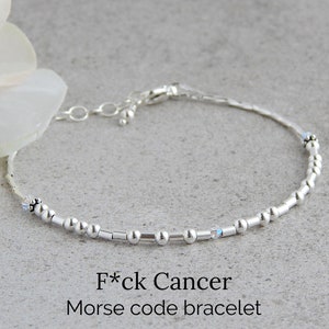Cancer Bracelets for Women, Morse Code Bracelet Sterling Silver, Strength Bracelets, Cancer Survivor Bracelet, F Cancer Bracelet image 4