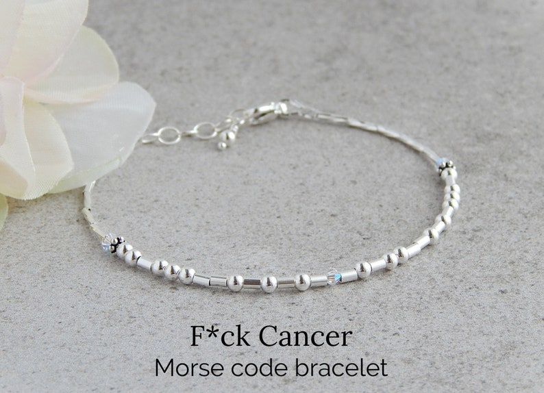 Cancer Bracelets for Women, Morse Code Bracelet Sterling Silver, Strength Bracelets, Cancer Survivor Bracelet, F Cancer Bracelet image 4