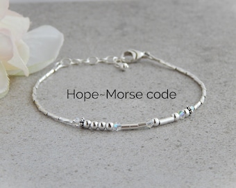 Hope Bracelets for Women, Morse Code Bracelet Sterling Silver, Motivational Bracelets for Women, Courage Bracelet for Women