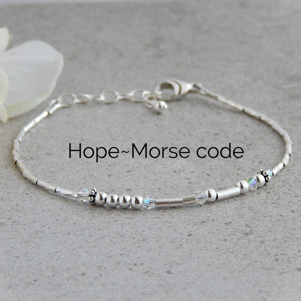 Hope Bracelets for Women, Morse Code Bracelet Sterling Silver, Motivational Bracelets for Women, Courage Bracelet for Women