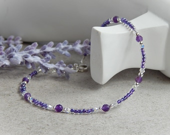 Amethyst Anklet, 925 Silver Ankle Bracelet, Anklets for Women, February Birthday Gift, February Birthstone, Amethyst Jewelry