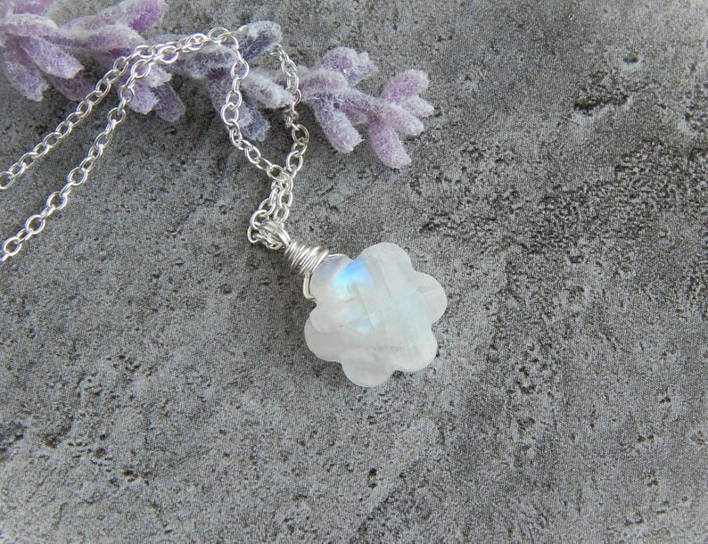 Moonstone Necklace Sterling Silver, Rainbow Moonstone Choker, June Birthstone Necklace, June Birthday Gift, Moonstone Pendant image 4