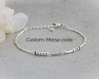 Custom Morse Code Bracelet, Morse Code Bracelet Sterling Silver, Personalized Morse Code Bracelet for Women, Secret Message Bracelet