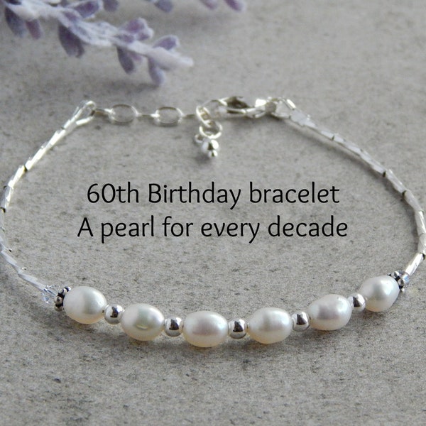 60th Birthday Gift for Women Jewelry, 60th Birthday Bracelet, Freshwater Pearl Bracelet, June Birthstone Bracelet, Decade Bracelet