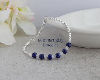 60th Birthday Gifts for Women, 60th Birthday Bracelet Sterling Silver, 60th Birthday Gift for Mom, Decade Bracelet, Sodalite Bracelet