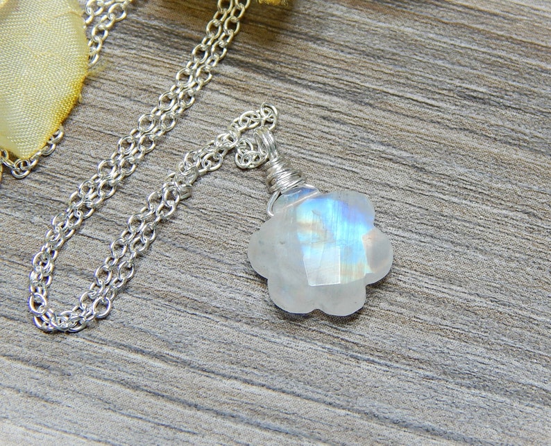 Moonstone Necklace Sterling Silver, Rainbow Moonstone Choker, June Birthstone Necklace, June Birthday Gift, Moonstone Pendant image 6