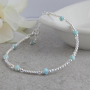 Sterling Silver Larimar Ankle Bracelet , Dainty Larimar Anklet,  Anklet for Women, Beach Anklet, Something Blue Gift for Bride