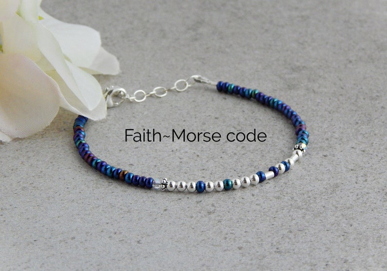 Faith Bracelets for Women, Morse Code Bracelet Women, Morse Code Bracelet Silver, Faith Jewelry for Women, Uplifting Bracelet immagine 1