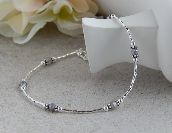Snake Chain with Faceted Bead Twist Bracelet Anklet Sterling Silver, 9-inch Snake Chain with Faceted Bead Twist Bracelet Anklet Sterling Silver, 9-inch