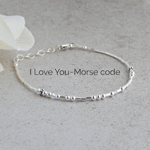 I Love You Bracelet Morse Code, Morse Code Bracelet Sterling Silver, Morse Code Bracelet for Women, I Love You Gifts for Her