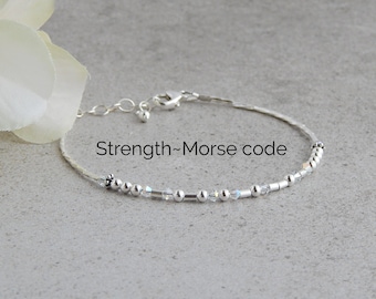 Morse Code Bracelet Sterling Silver, Strength Bracelets for Women, Morse Code Bracelet Women, Courage Bracelets for Women