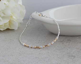 Morse Code Bracelet Gold and Silver, Custom Morse Code Bracelet, Morse Code Bracelet Sterling Silver, Secret Message Bracelet