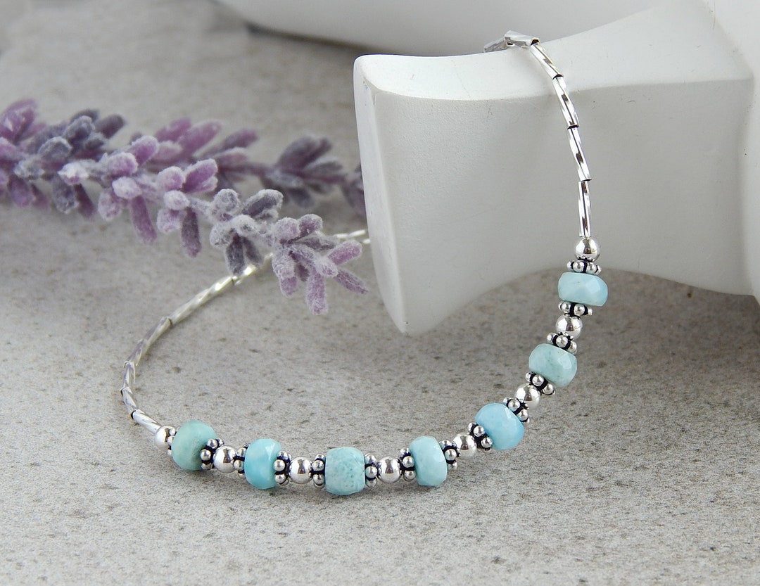 Larimar Bracelet Sterling Silver, Blue Gemstone Bracelet for Women ...