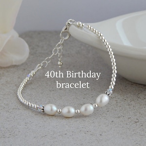 40th Birthday Gift for Women Jewelry, 40th Birthday Bracelet for Women, Freshwater Pearl Bracelet, June Birthstone Bracelet, Decade Bracelet