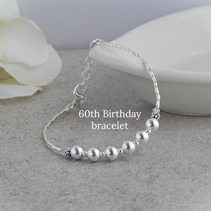 60th Birthday Bracelet Sterling Silver, 60th Birthday Gift for Women Bracelet, Decade Bracelet Sterling Silver 60