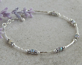 Sterling Silver Labradorite Bracelet, Labradorite Gemstone Bracelet for Women, Labradorite Jewelry, Boho Bracelet, Gift for Mom