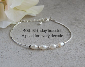 40th Birthday Gift for Women Jewelry, 40th Birthday Bracelet for Women, Freshwater Pearl Bracelet, June Birthstone Bracelet, Decade Bracelet