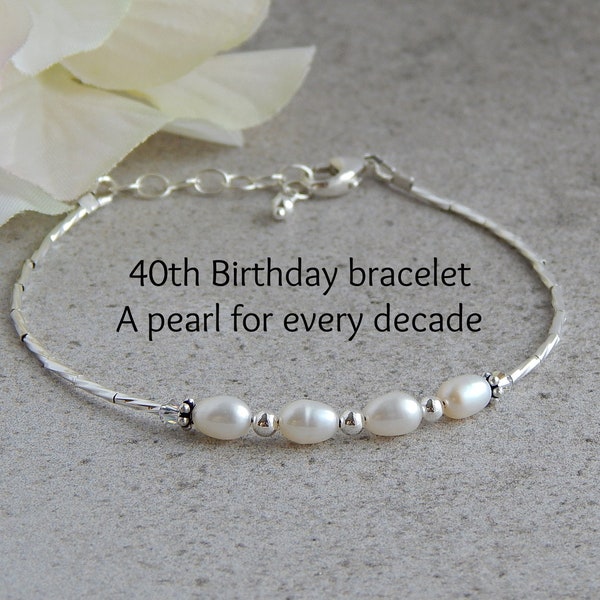 40th Birthday Gift for Women Jewelry, 40th Birthday Bracelet for Women, Freshwater Pearl Bracelet, June Birthstone Bracelet, Decade Bracelet