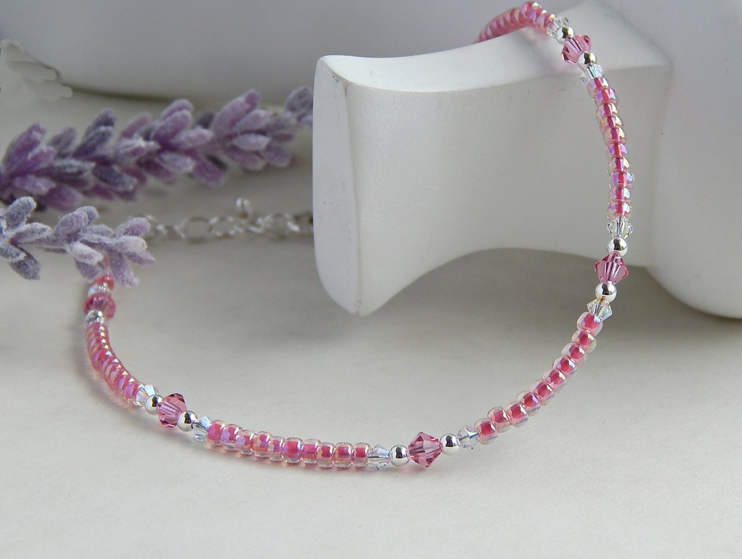 Pink Crystal Ankle Bracelet, Sterling Silver Pink Anklet for Women ...