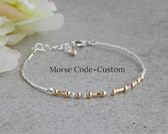 Morse Code Bracelet Gold and Silver, Custom Morse Code Bracelet, Morse Code Bracelet Sterling Silver, Secret Message Bracelet