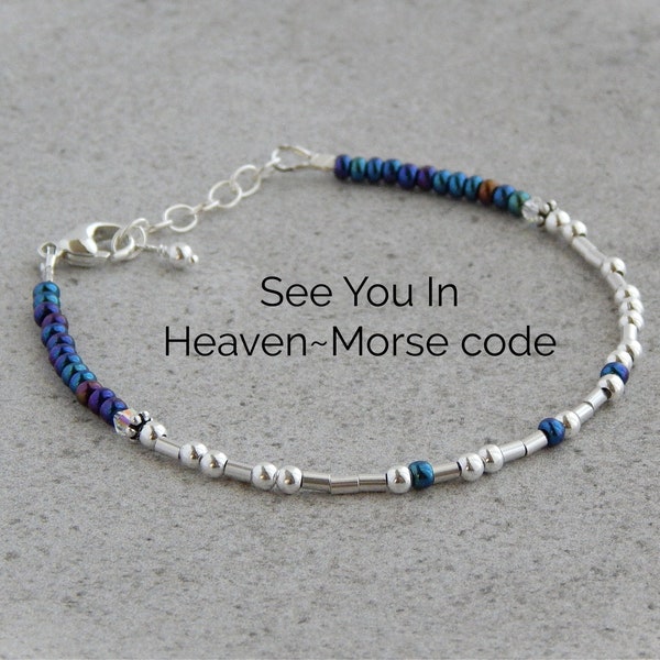 Morse Code Bracelet See You In Heaven, Morse Code Bracelet Sterling Silver, Memorial Bracelets for Women, Pet Sympathy Bracelet