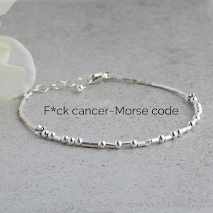 Cancer Bracelets for Women, Morse Code Bracelet Sterling Silver, Strength Bracelets, Cancer Survivor Bracelet, F Cancer Bracelet image 1