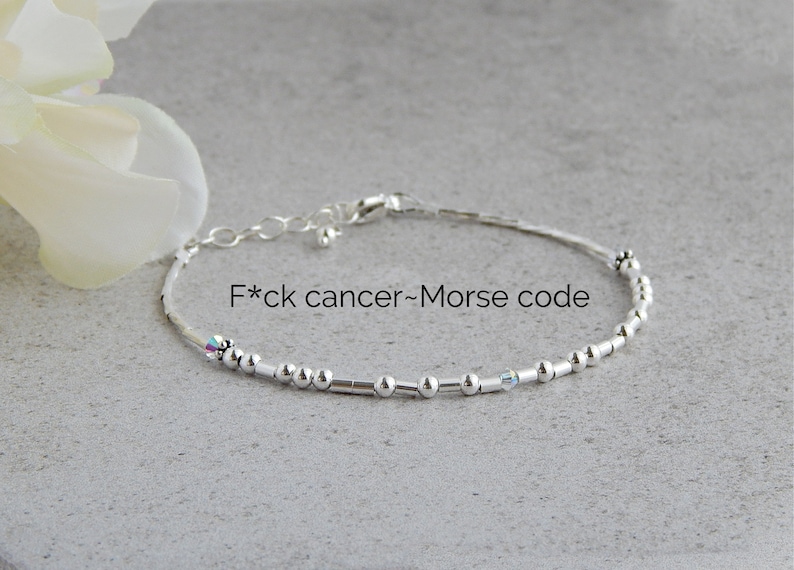 Cancer Bracelets for Women, Morse Code Bracelet Sterling Silver, Strength Bracelets, Cancer Survivor Bracelet, F Cancer Bracelet image 1