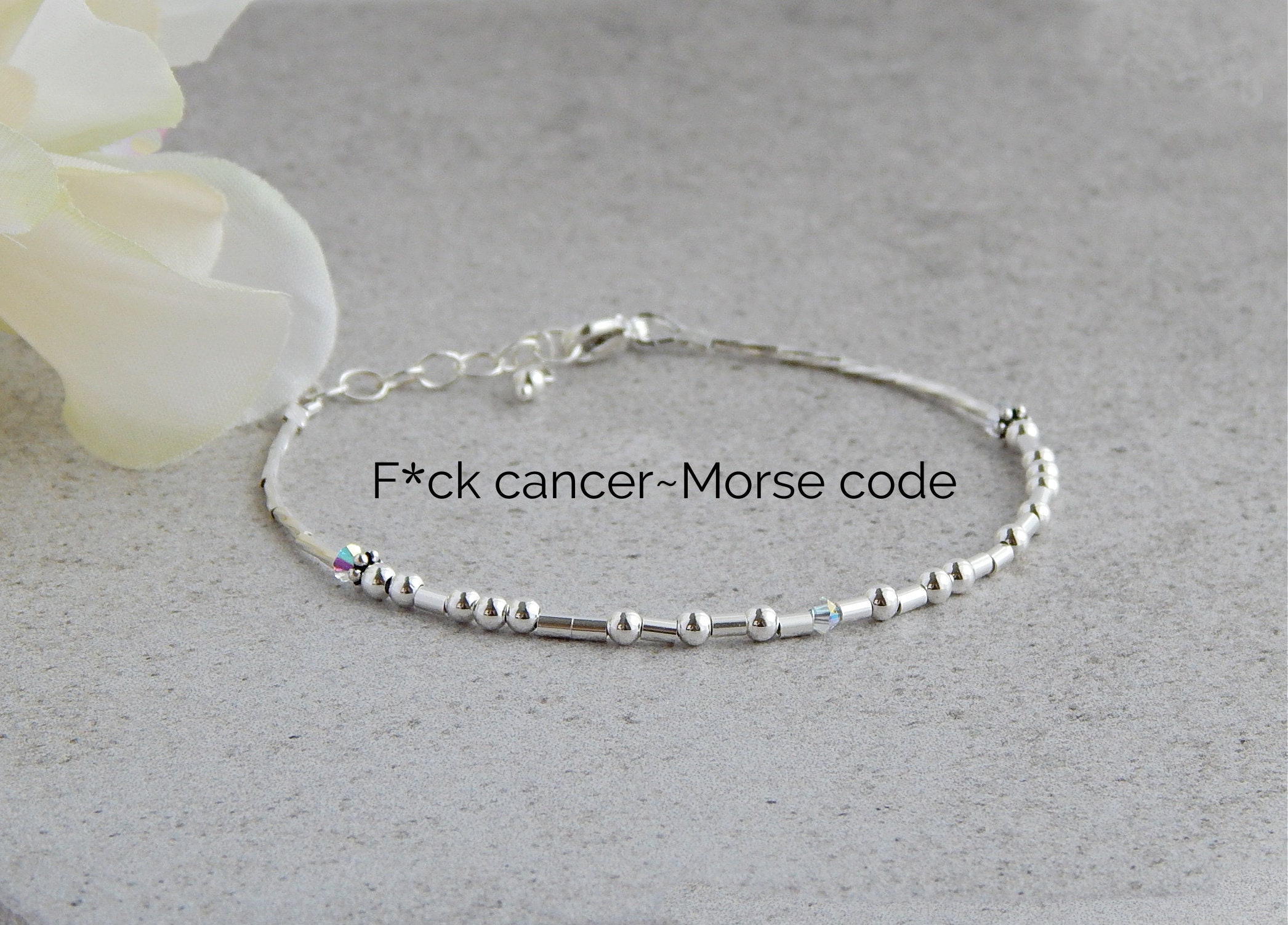 Cancer Bracelets for Women, Morse Code Bracelet Sterling Silver, Strength Bracelets, Cancer Survivor Bracelet, F Cancer Bracelet