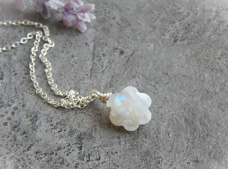 Moonstone Necklace Sterling Silver, Rainbow Moonstone Choker, June Birthstone Necklace, June Birthday Gift, Moonstone Pendant image 1