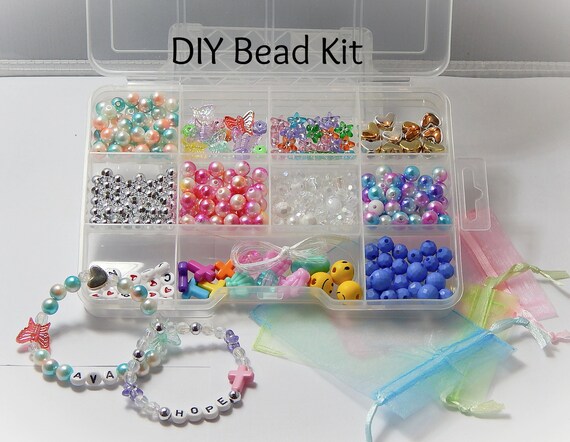 DIY Bracelet Kit for Kids, Custom Name Bead Kit, Stretch Bracelet