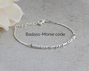 Morse Code Bracelet Sterling Silver, Badass Bracelet, Morse Code Bracelet Women, Badass Jewelry, BFF Bracelet, Secret Message Bracelet