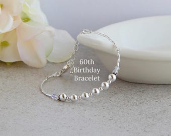 60th Birthday Bracelet Sterling Silver, 60th Birthday Gift for Women Bracelet, Decade Bracelet Sterling Silver 60