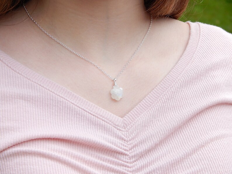Moonstone Necklace Sterling Silver, Rainbow Moonstone Choker, June Birthstone Necklace, June Birthday Gift, Moonstone Pendant image 7