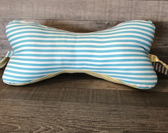 Green Teal Grey Striped Dog Bone Pillow