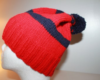 Red with blue stripes knit hat