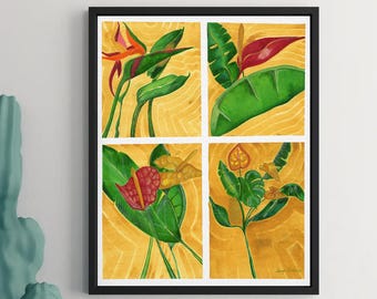Tropical Botanical Art Prints: Bohemian Plant Wall Decor (Set of 4)