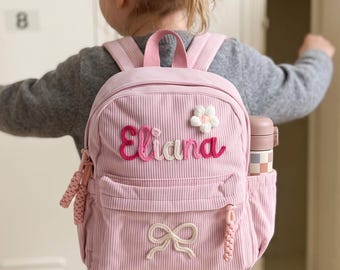 Personalisierter Mini-Rucksack aus Cord, individuell gestaltbare Schultasche für Kinder, Rucksack für Kleinkinder im Vorschulalter, Geschenk zum Schulanfang für Jungen und Mädchen, Schulgeschenk