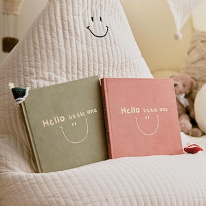 Velvet Baby Memory Book, Baby’s First Year, Journal for New Parents, Baby Shower Gift for New Mom, Linen Milestone Scrapbook Keepsake