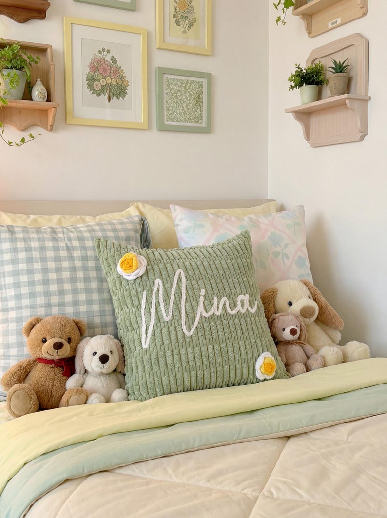 Custom Name Chenille Pillow | Personalized Throw Pillow Cover | Nursery Room Cushion | Baby Shower Gift | Birthday Present | Home Decor image 12