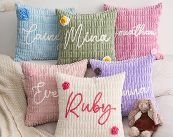 Custom Name Chenille Pillow | Personalized Throw Pillow Cover | Nursery Room Cushion | Baby Shower Gift | Birthday Present | Home Decor