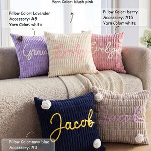 Custom Name Chenille Pillow | Personalized Throw Pillow Cover | Nursery Room Cushion | Baby Shower Gift | Birthday Present | Home Decor image 4